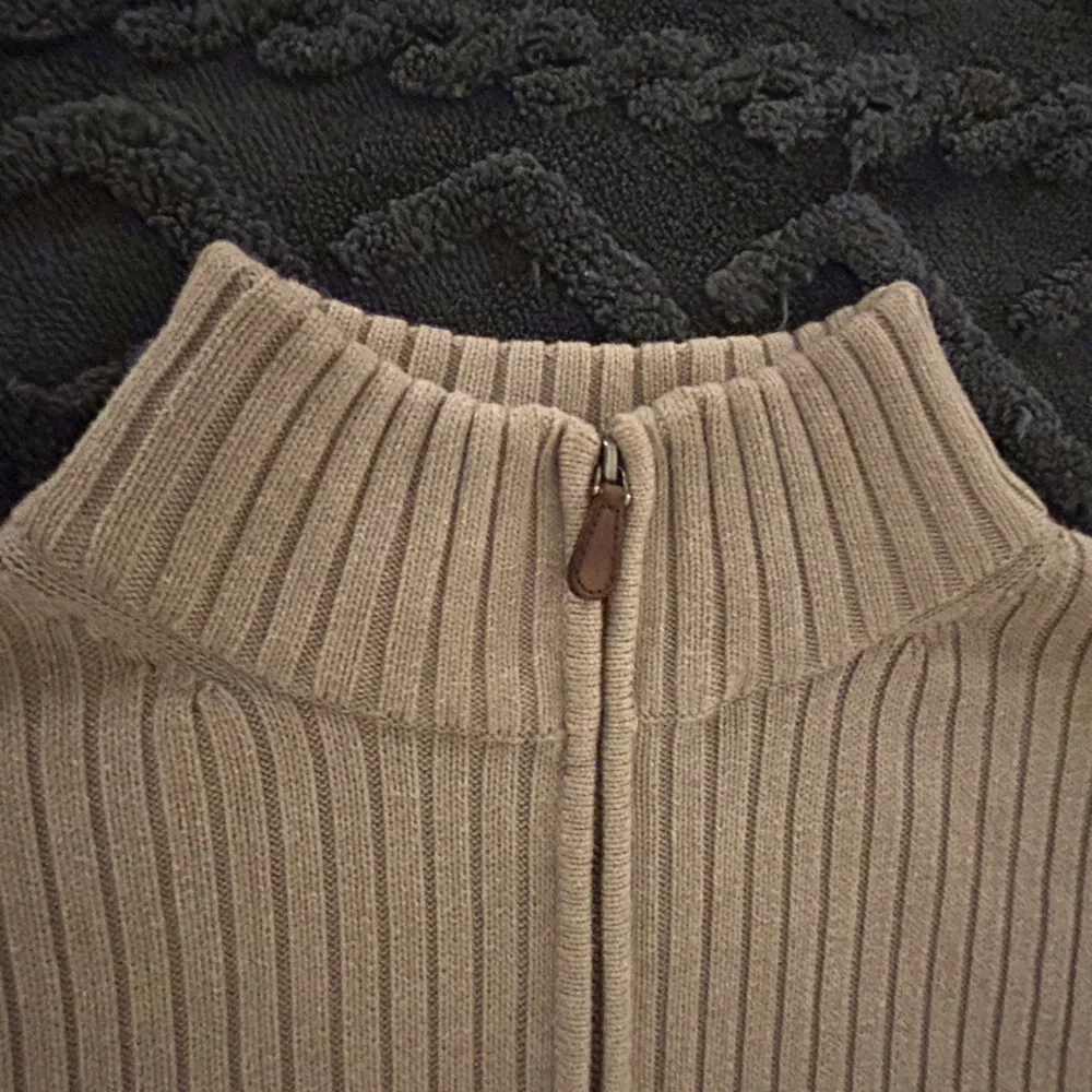 J. CREW Ribbed Full Zip Cardigan Sweater Tan/ Beige Neutral Classic